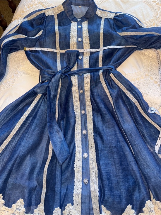 None Dresses & Skirts - Blue Sunday Brunch dress with Lace-Trim Button-Front and Waist Tie